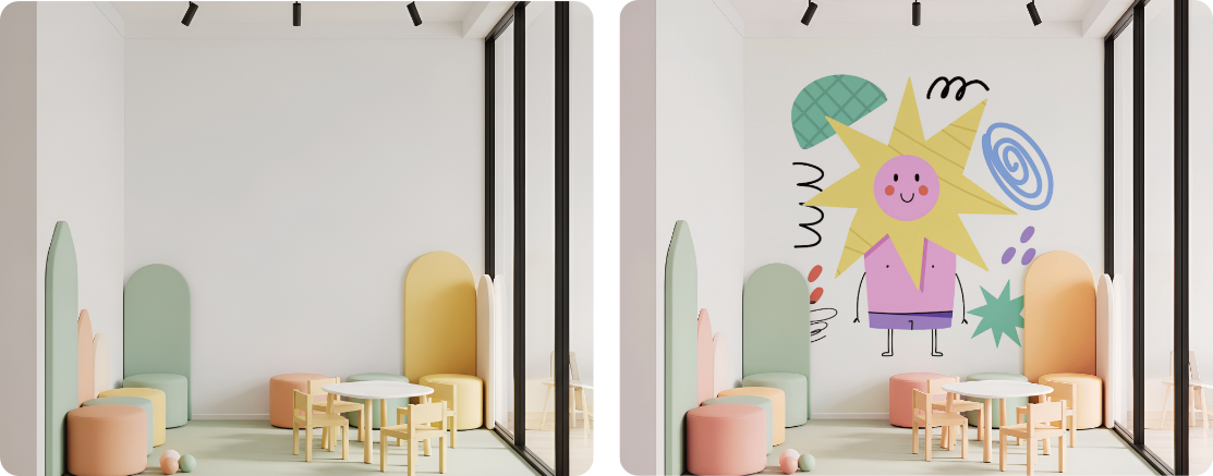 Activity Room Feature Wall | Plaster Character Mural Design